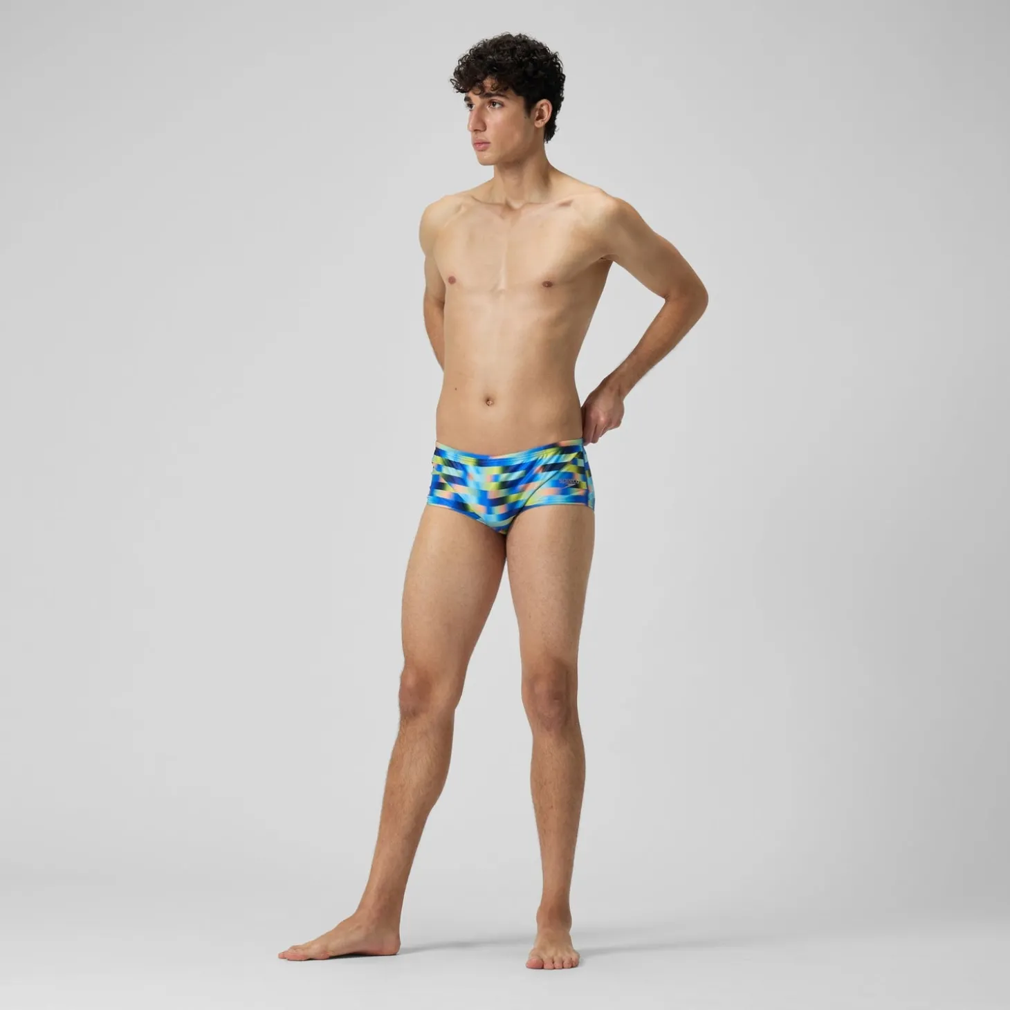New Slip de bain Hommes Allover Digital 14 cm pour Hommes Bleu picton/Jus de citron Homme Slips De Bain