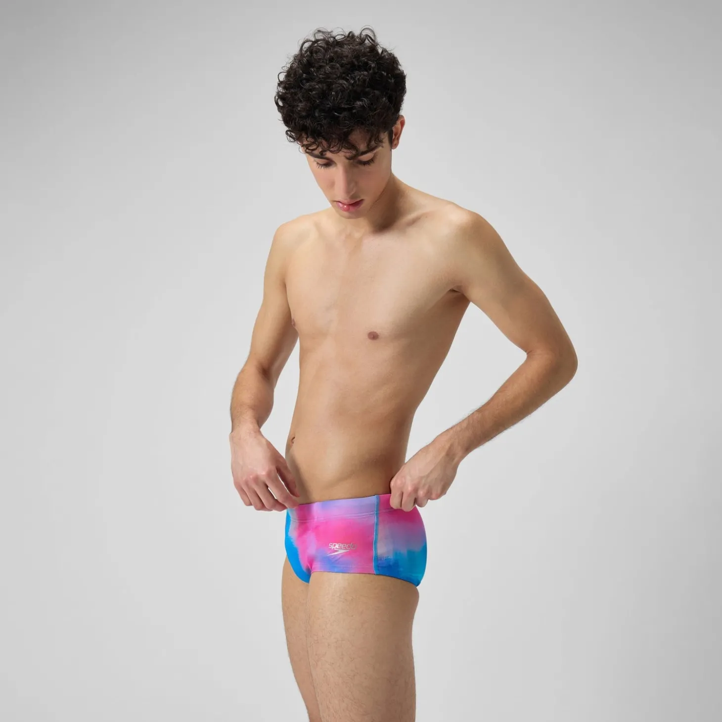 Clearance Slip de bain Hommes pour entraînement en club 13,5 cm Allover Rose kiki/Jus de citron/Bleu picton Homme Slips De Bain